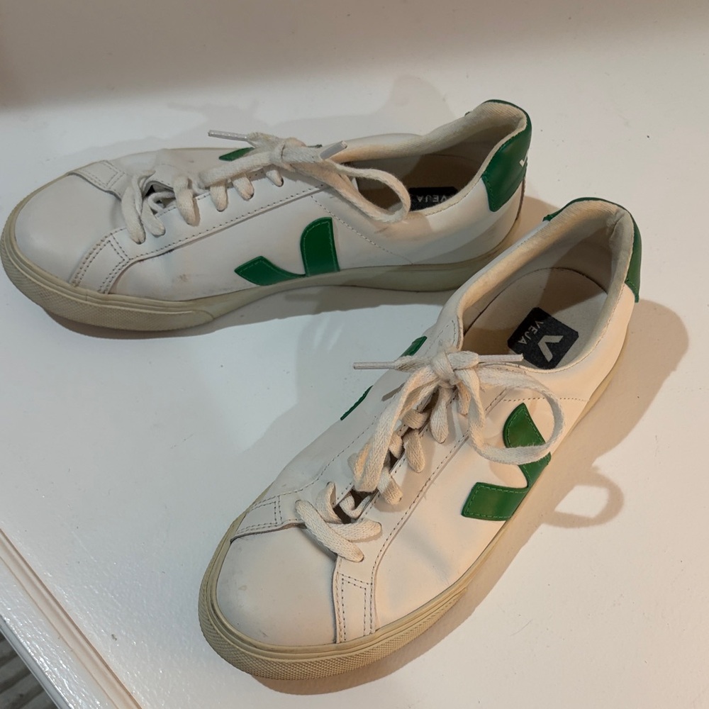 Veja White and Green Sneakers